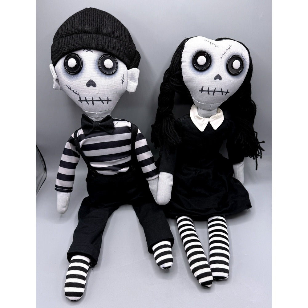 Debi Lilly Halloween Gothic Zombie Dolls Button Eyes Spooky Decor Set of 2